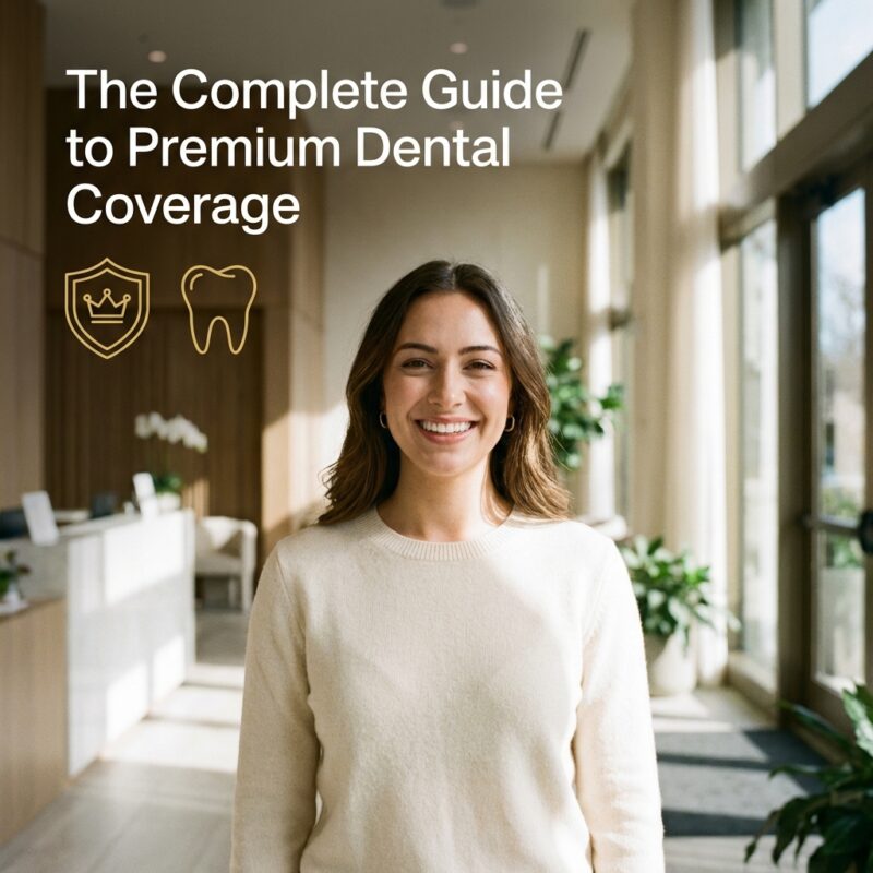 Premium dental insurance benefits shown by confident professional with a healthy smile