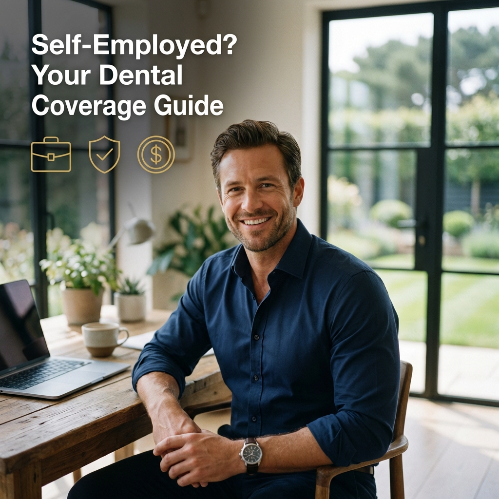 Dental insurance for self-employed professionals shown by confident entrepreneur in modern home office