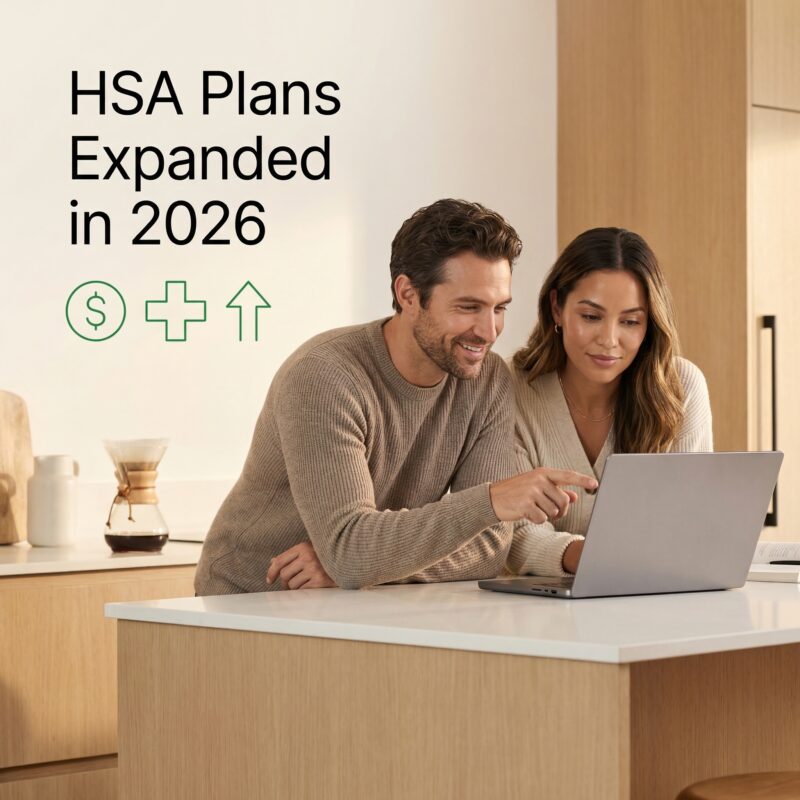 HSA-eligible plans expanded in 2026 — couple discovering new health savings account options on the marketplace