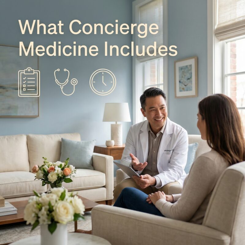 Concierge medicine services overview with physician providing premium personalized care