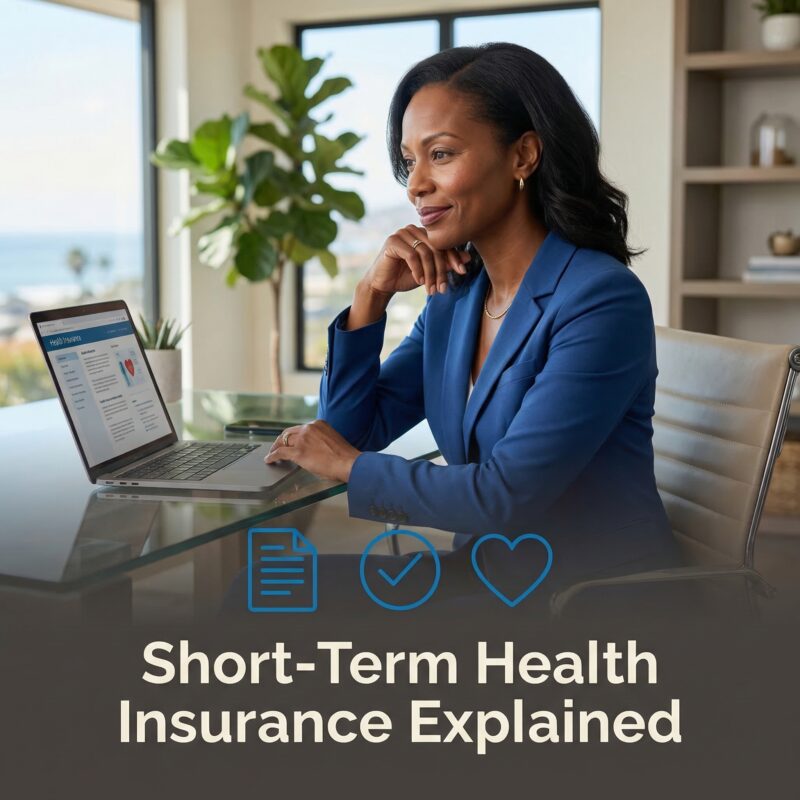 Short-term health insurance 2026 complete guide - woman reviewing coverage options